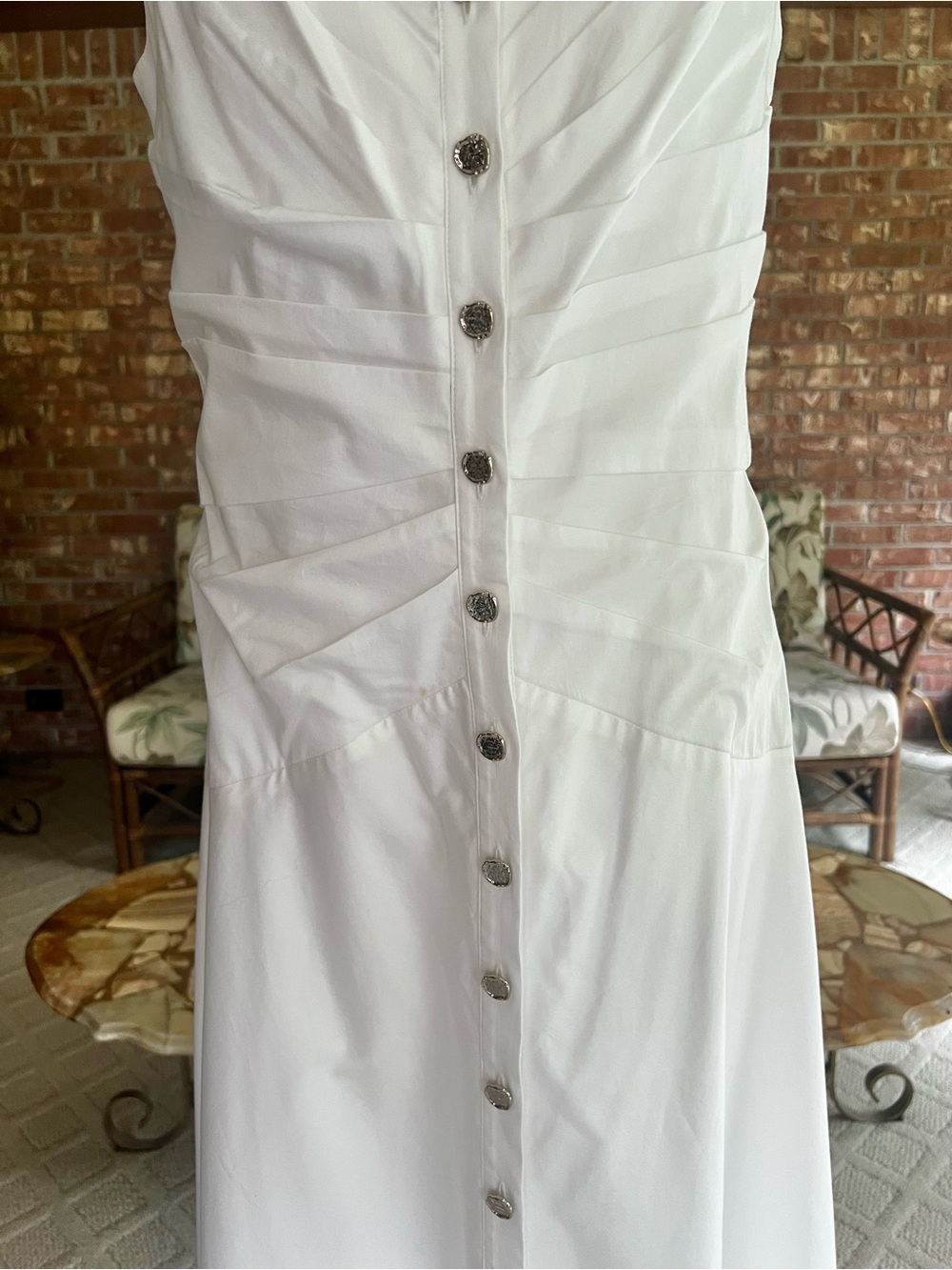 WHBM White Ruched Bodice Button Front Sateen Midi Dress NWT 6 Quiet Luxury - Picture 7 of 17